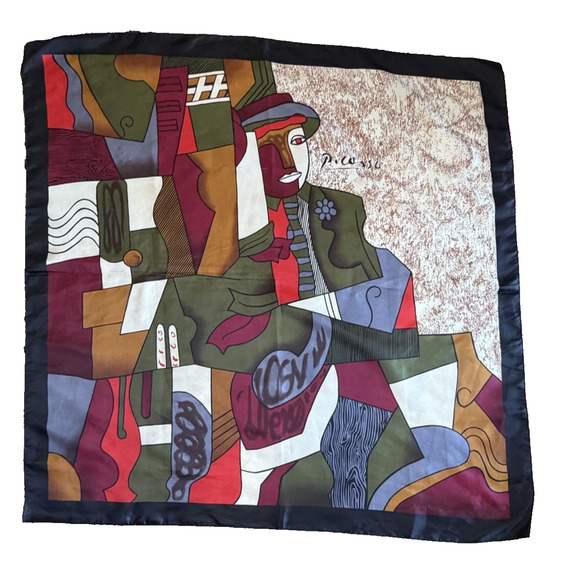 Picasso Accessories - Vintage Picasso Style Scarf 34x34” Artsy heritage Satin Silk Feel